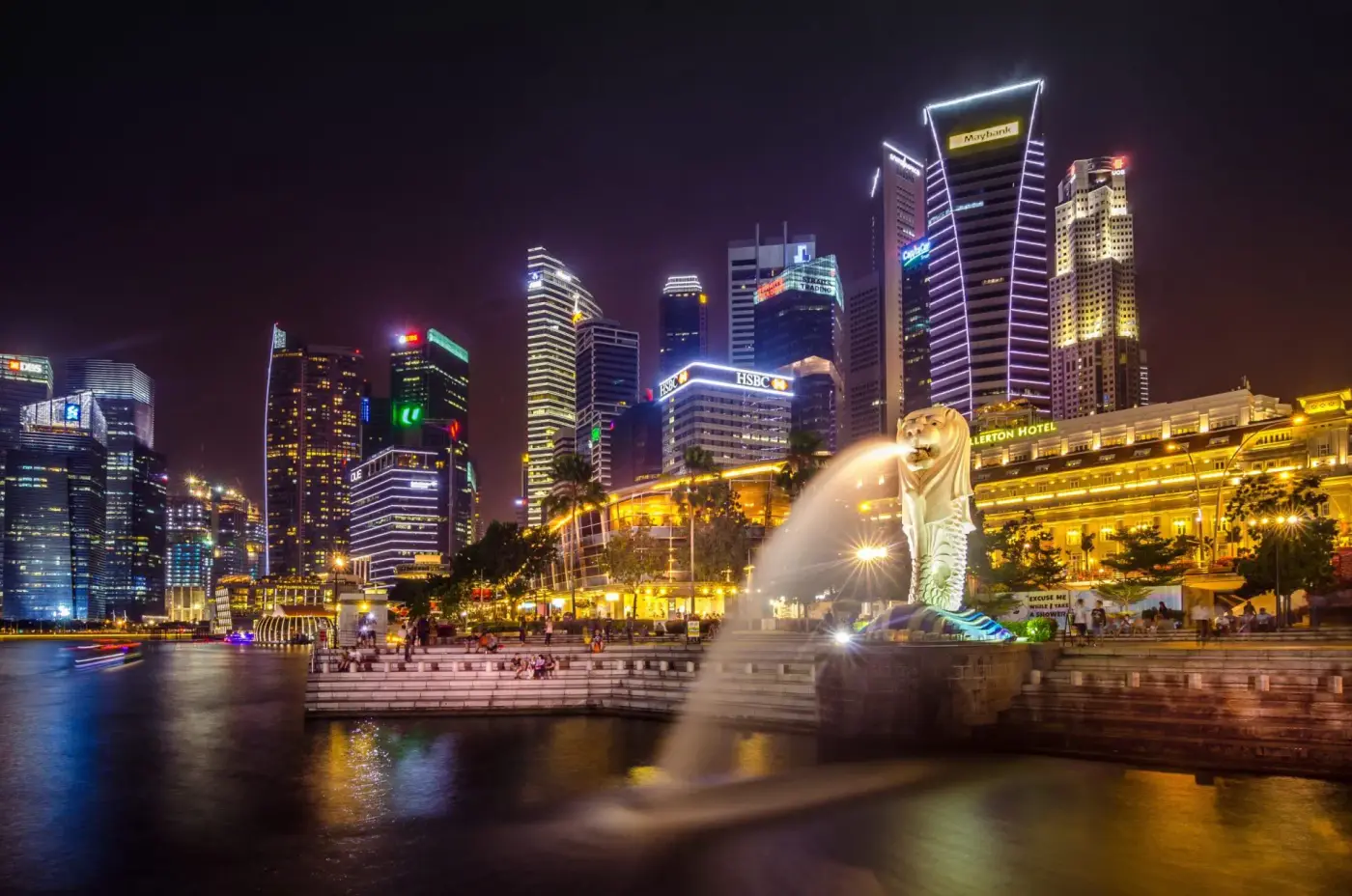 Merlion and city lights Merlion and city lights